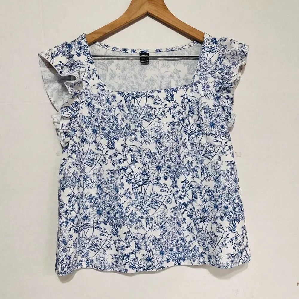 SHEIN Blue Floral Top Sz S EUC
